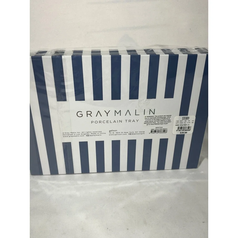 Galison Gray‎ Malin Porcelain Tray Decorative Llama Art Blue Stripe Gift Boxed